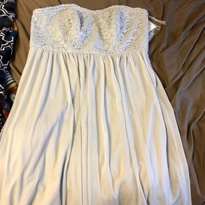 David’s bridal strapless light blue dress